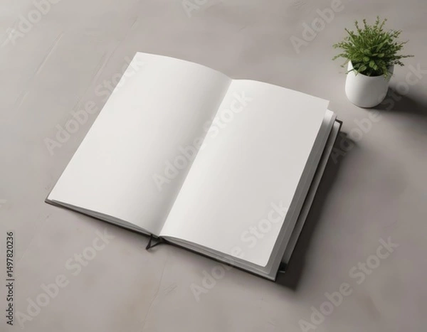 Fototapeta Clean vertical photo album mockup; blank pages, minimalist design, presentation, photography, grey, book, brochure