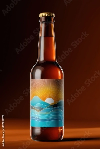 Fototapeta Retro style craft beer label on amber bottle, vintage color palette, branding concept