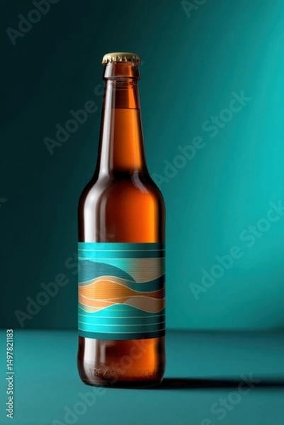 Fototapeta Retro style craft beer label on amber bottle, vintage color palette, branding concept