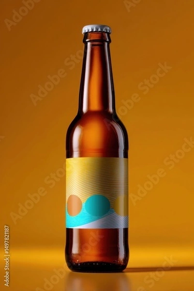 Fototapeta Retro style craft beer label on amber bottle, vintage color palette, branding concept