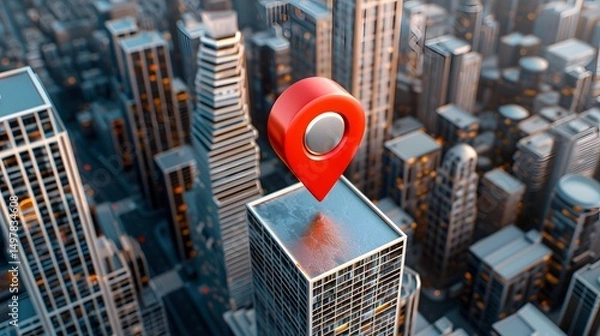 Fototapeta Urban cityscape with a location marker