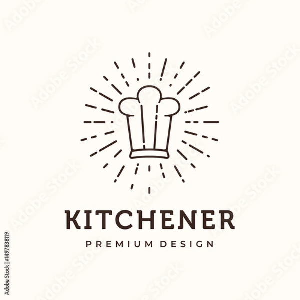 Fototapeta kitchener chef line art logo vector minimalist illustration design, professional cook symbol design