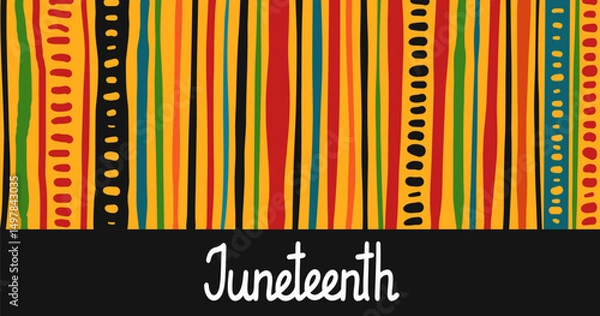 Fototapeta Juneteenth celebration horizontal banner template. Ethnic background with Abstract linear ornament. Curved hand drawn stripes. African-American Independence Day. Vector flat illustration.