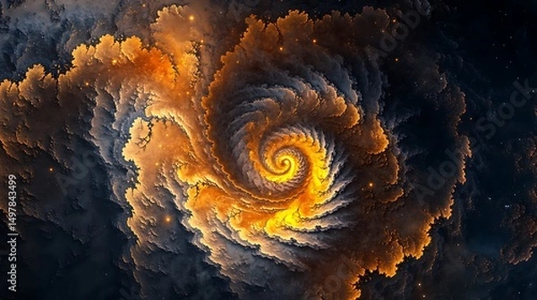 Fototapeta Abstract fractal art spiral galaxy nebula cosmic cloud golden yellow swirl space wallpaper background design