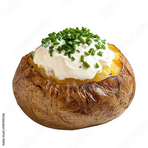 Fototapeta Baked potato with sour cream and chives isolated on transparent background
