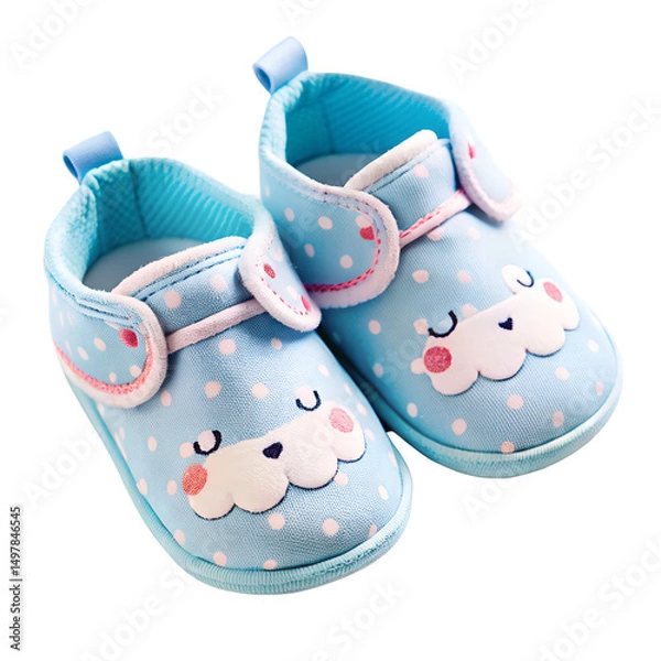 Fototapeta Cartoon Baby Shoes With Cloud Pattern on Transparent Background