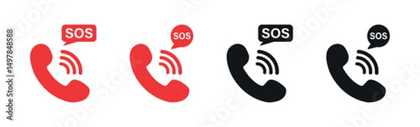 Fototapeta SOS Emergency Phone Handset Icon with Wireless Signal Symbol for Call Alert and Help