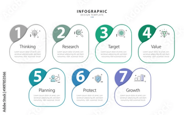 Fototapeta Timeline Creator infographic template. 7 Step timeline journey, calendar Flat simple infographics design template. presentation graph. Business concept with 7 options, vector illustration.