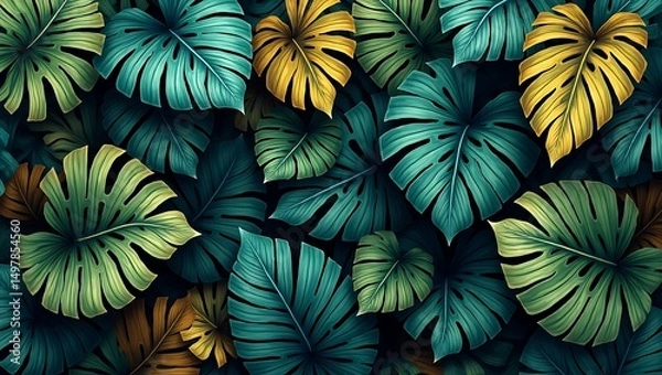 Fototapeta Vibrant color tropical exotic seamless pattern, 3D wallpaper