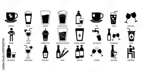 Obraz Drinks icons set . Drinks pack symbol vector elements for infographic web