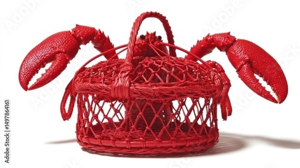 Fototapeta Red Decorative Crab Basket with Detailed Texture and Unique Design for Coastal Home Decor