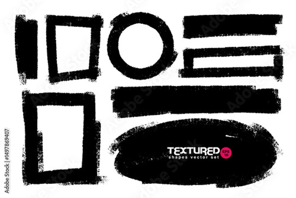 Fototapeta Set of vector paint brush stroke, ink splatter and artistic design elements. Dirty painted textures, box, frame, grunge background, splash or creative shapes for social media. Abstract drawing.