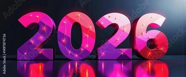 Fototapeta Happy New Year 2026 Digital Artwork Celebrates the End of 2016. A 3D rendering of the number 2016 with glowing stars.