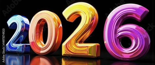 Fototapeta Happy New Year 2026 Wallpaper: Vibrant 3D Number 2026 with Colorful Glow. A vibrant, 3D rendering of the numbers 2020 and 2016.