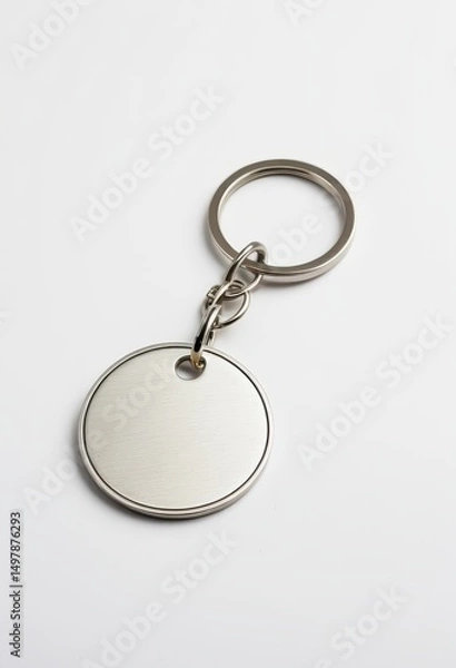 Fototapeta Sleek keychain with a blank circular tag for personalized design or branding.