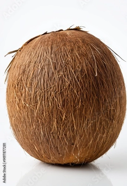Fototapeta Organic coconut with a textured husk, perfect for tropical or food-themed projects.
