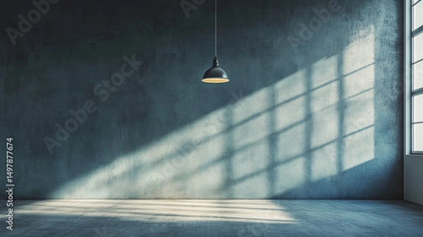 Obraz Empty Room with Single Light Fixture – Subtle Shadows on Bare Wall Creating a Serene and Minimalist Atmosphere.