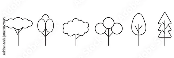 Fototapeta  A SET OF Tree and Forest Outline Style Icons for Design, Cards, Apps, Social Networks  . EPS 10
