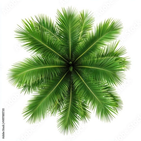 Fototapeta Bird's Eye View of a Potted Palm Tree Against a Crisp White Backdrop