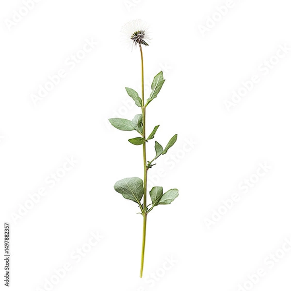 Fototapeta A single dandelion's seed head and stem,  isolated against a black background, showing intricate detail