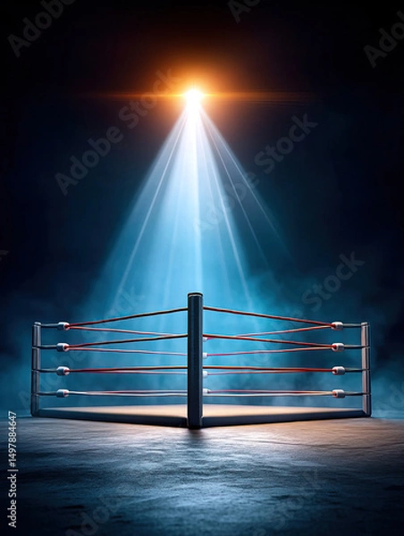 Fototapeta Minimal wrestling ring setup with single light shining down, creating dramatic and intense atmosphere