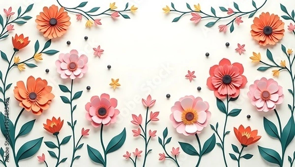 Fototapeta Elegant floral pattern, vibrant pastel color palette, 3D wallpaper