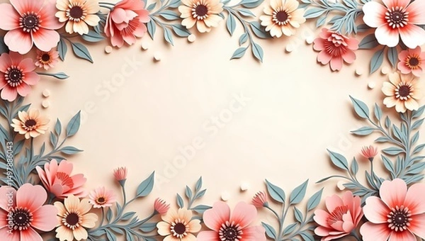 Fototapeta Elegant floral pattern, vibrant pastel color palette, 3D wallpaper