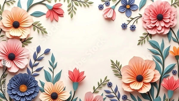 Fototapeta Elegant floral pattern, vibrant pastel color palette, 3D wallpaper