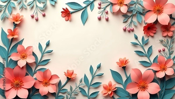 Fototapeta Elegant floral pattern, vibrant pastel color palette, 3D wallpaper