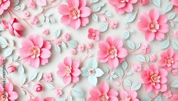 Fototapeta Elegant floral pattern, vibrant pastel color palette, 3D wallpaper