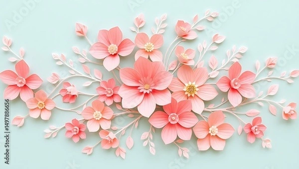 Fototapeta Elegant floral pattern, vibrant pastel color palette, 3D wallpaper