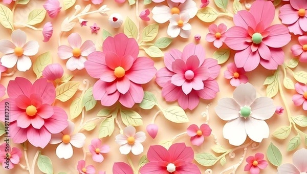 Fototapeta Elegant floral pattern, vibrant pastel color palette, 3D wallpaper