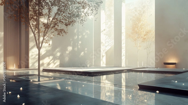 Fototapeta Minimalist Interiors Bathed in Natural Light, Showcasing Serene Spaces and Subtle Architectural Textures