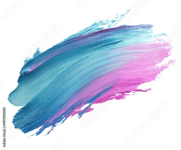 Fototapeta Vibrant abstract brushstroke in blue and pink hues for creative design on a transparent background, cut out