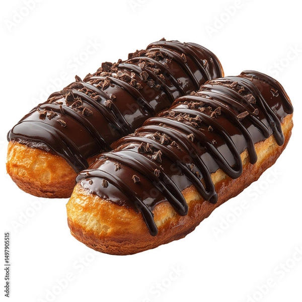 Obraz Two eclairs with glaze and sprinkles isolated on a plain backdrop on transparent background