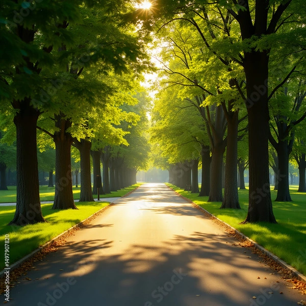 Fototapeta A summer park with sunlight through the foliage.