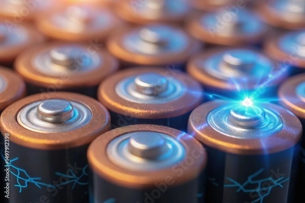 Fototapeta Advanced Agentic AI Technology for Future Automation Concept, Close-up Micro-scale energy cells glowing with luminescent energy pulses.