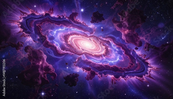 Fototapeta Colorful nebula in deep space with swirling gas and stars  