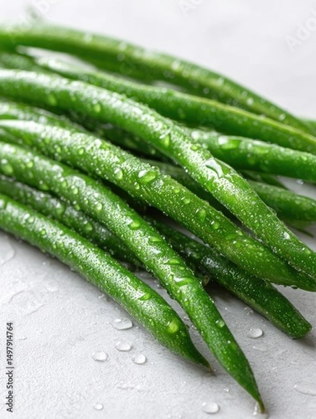 Obraz Fresh, vibrant green beans with water droplets§