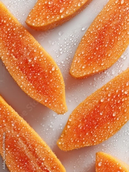 Obraz Fresh, vibrant papaya slices with water droplets