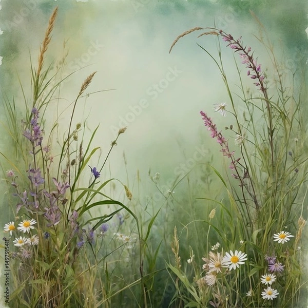 Obraz Wildflower Meadow in Bloom: Vibrant and Tranquil Nature Landscape illustration