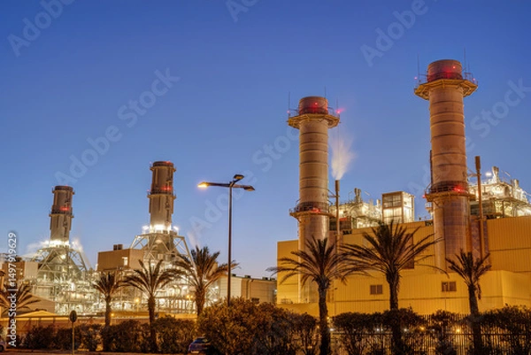 Obraz The power plant in Sant Adria de Besos, Barcelona, at twilight