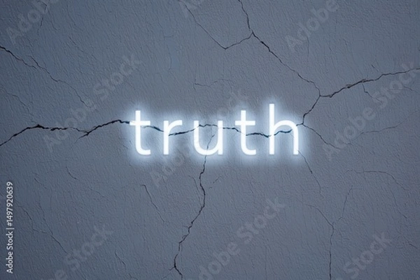 Obraz Cracked concrete surface with the word "truth" glowing on it.