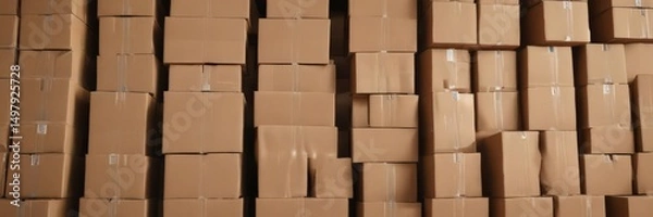 Fototapeta Stacked used cardboard boxes ready for recycling , recycling,  packaging,  used