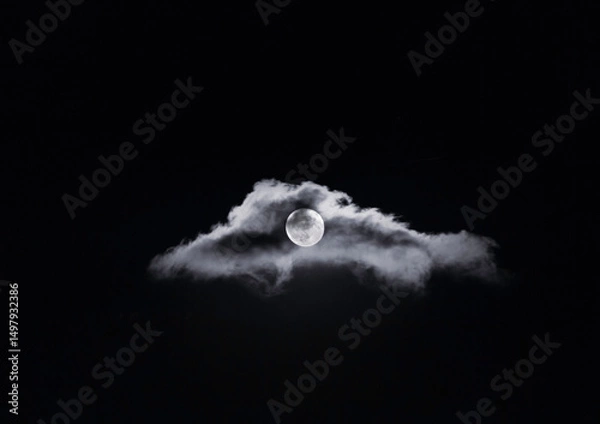 Fototapeta Full Moon Behind a Lone Cloud in a Clear Night Sky