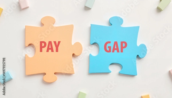 Fototapeta Puzzle pieces with words "Pay" and "Gap" on neutral background  