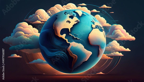 Obraz earth surrounded by wispy clouds in three unique perspectives