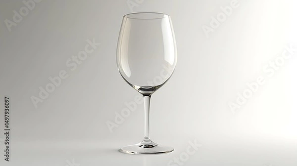 Fototapeta Isolated clear wine glass with long stem standing on a white surface in front of a white background