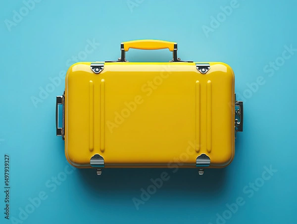 Obraz Bright Yellow Suitcase on Blue Background