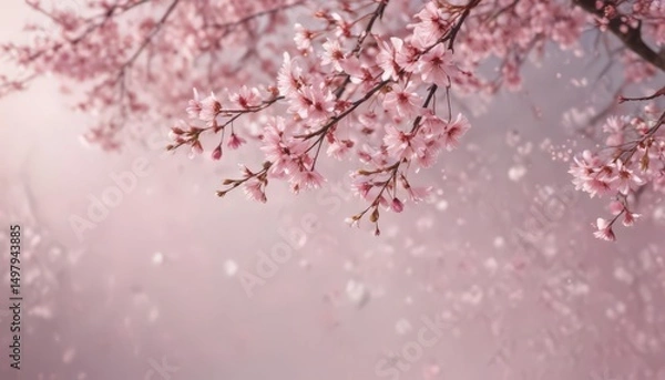 Fototapeta Delicate pink sakura petals drift on gentle breeze, soft focus background ,  petals,  gentle,  graceful